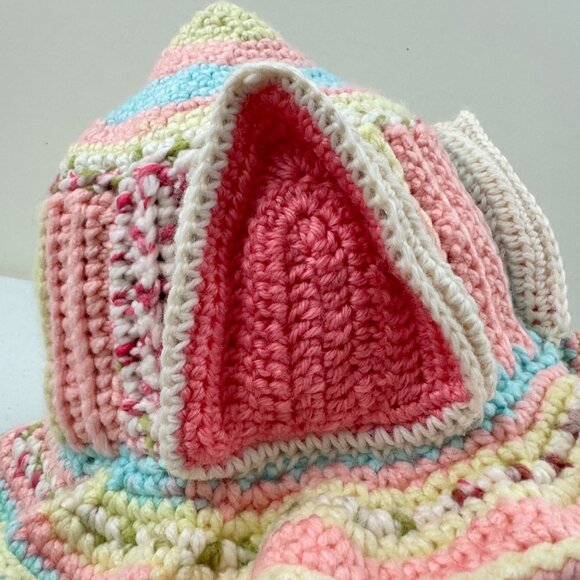 Handmade Multicolor Crochet Cat Ear Pixie Hat With Ruffled Brim For Adults main image 9